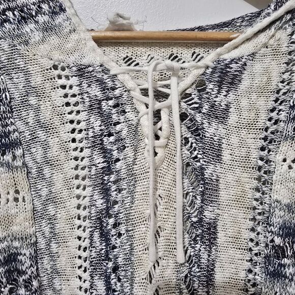 LOFT Outlet Lounge - Sweater Knit Distressed  Pullover - Blue White - Size L - Picture 4 of 7